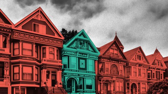 Houses in a row visualizing the idea of timing the market